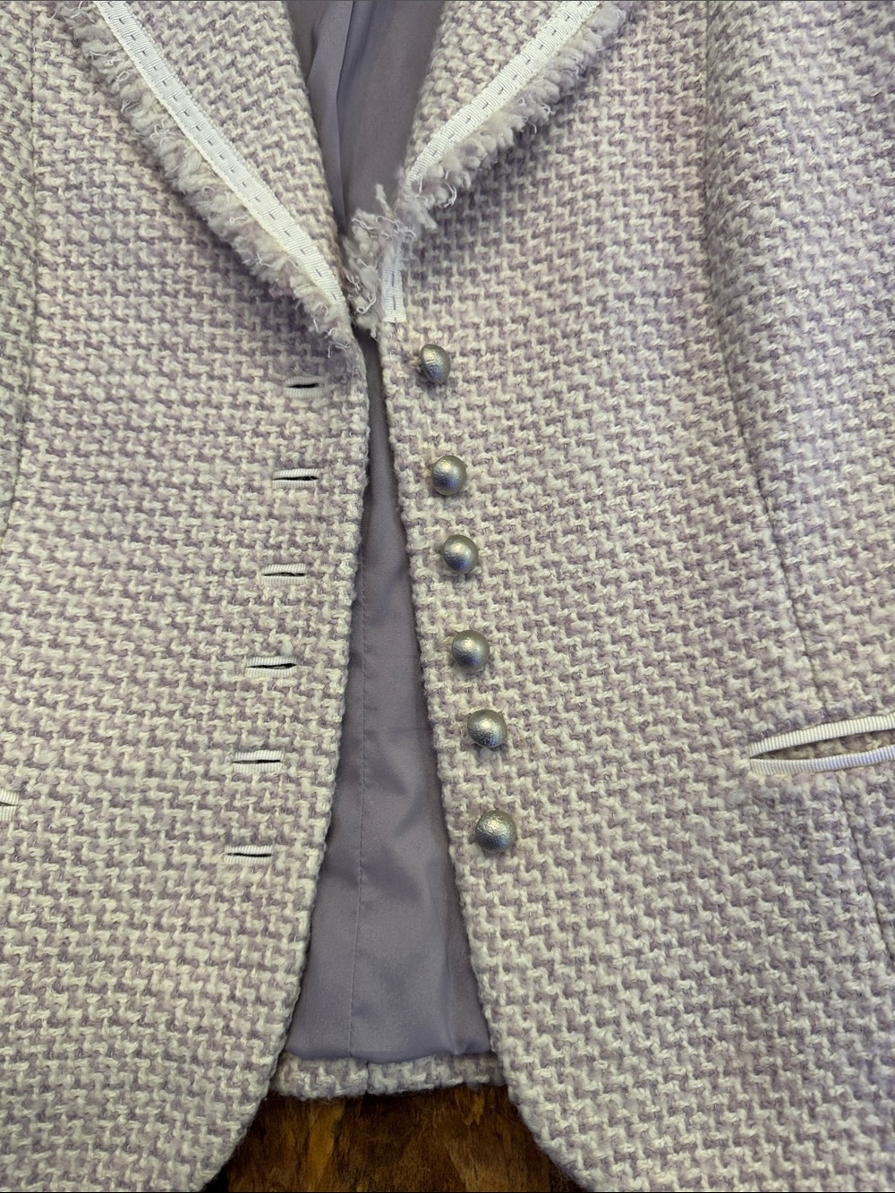 Elie Tahari Light Lavender Tweed Blazer Jacket with Decorative Buttons - Picture 5 of 9
